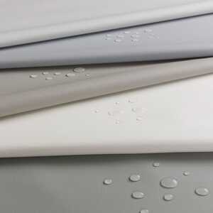 Mist grey, pearl white, and stone grey waterproof roller blind fabric for modern homes in Bangladesh